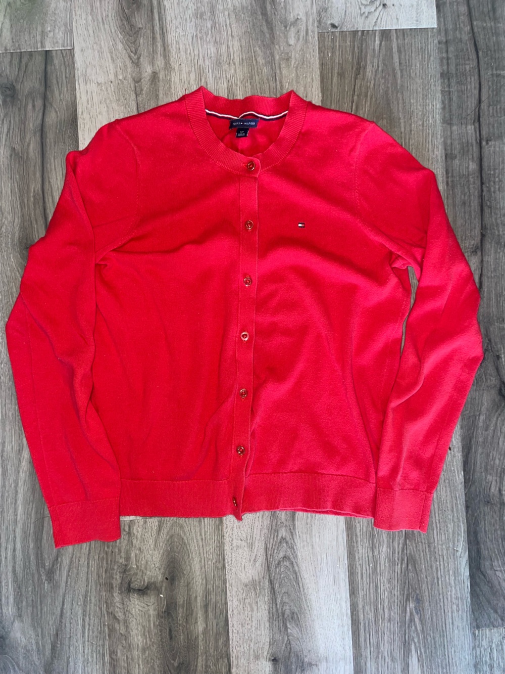 Tommy Hilfiger Bright Red Button-Up Knit Cardigan
